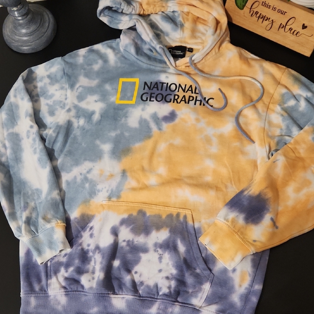 National Geographic Blue and Orange Tie-Dye Hoodie